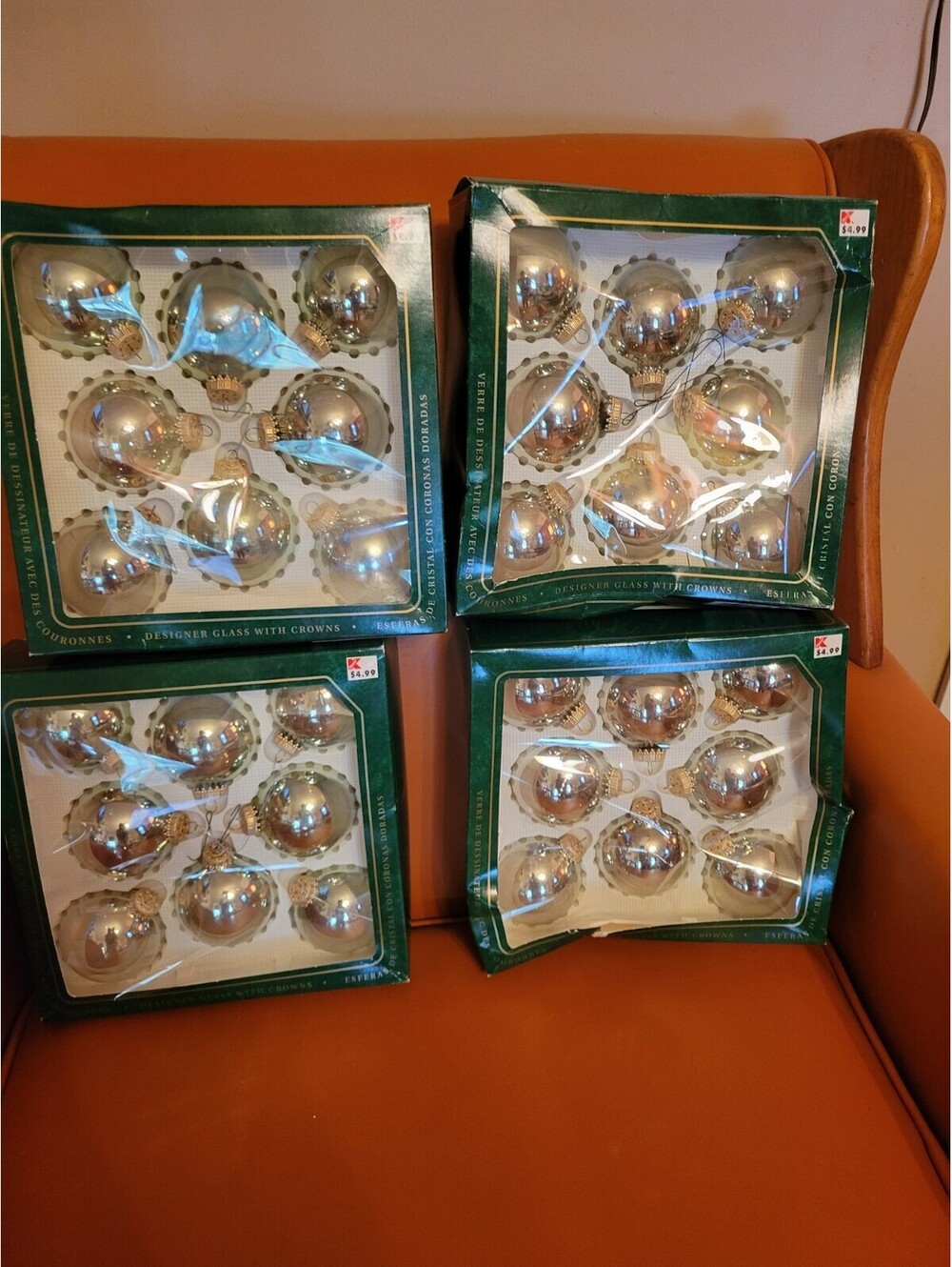 4 Boxes Vintage Christmas Ornaments By Krebs (8) Gold Round.